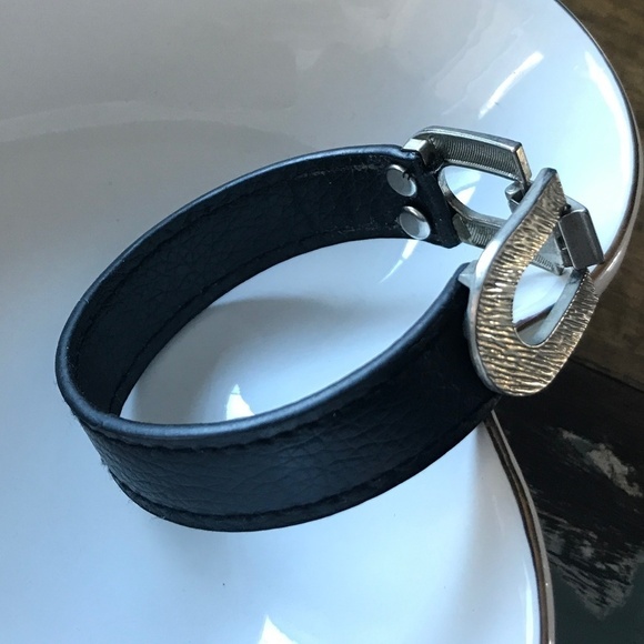 Black Vegan Leather Bracelet - Silver Hardware - Picture 2 of 2